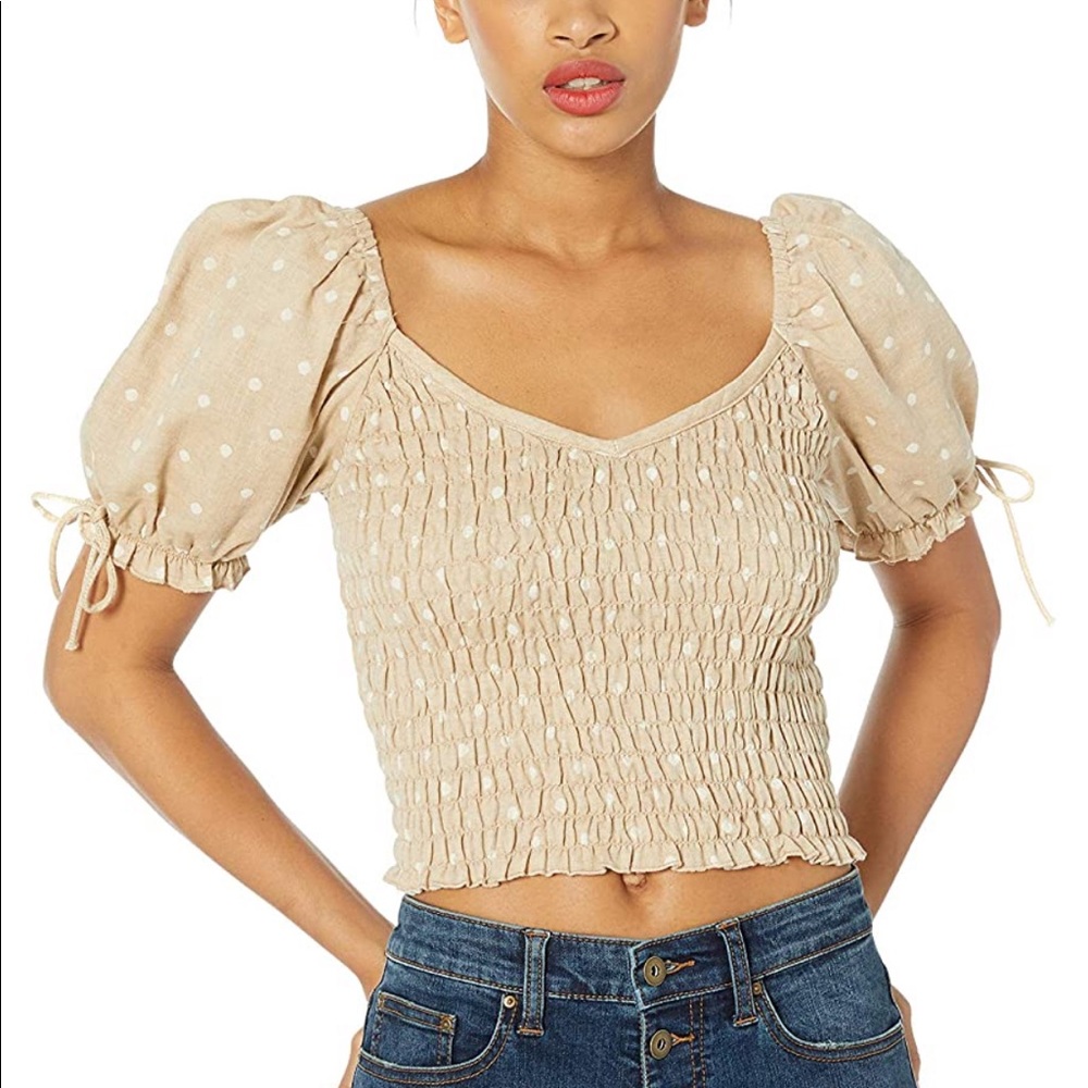 J.O.A. Smocked Puff Sleeve Crop Top